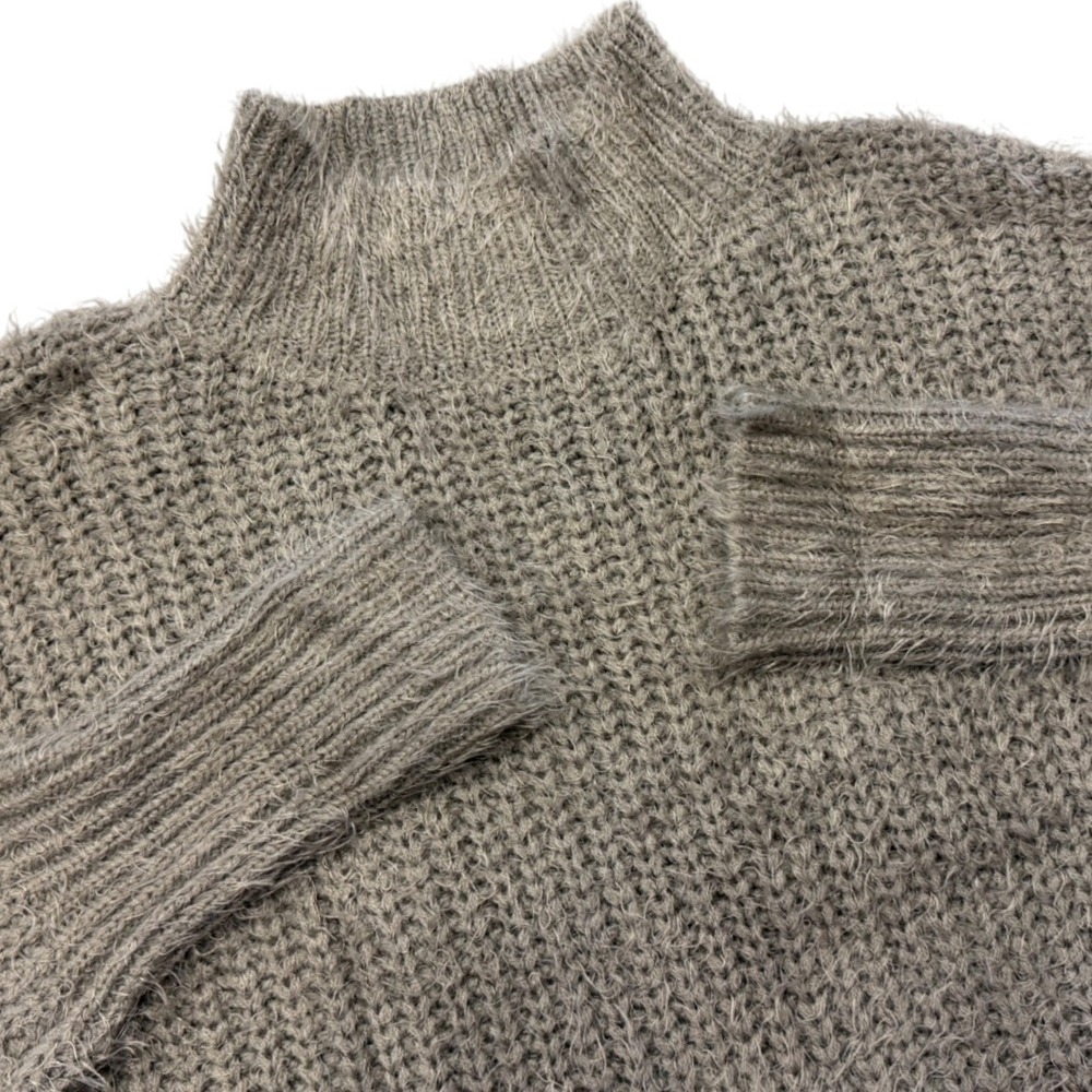 BKE Women's Mock‎ Neck Fuzzy Knit Sweater Taupe Size Medium